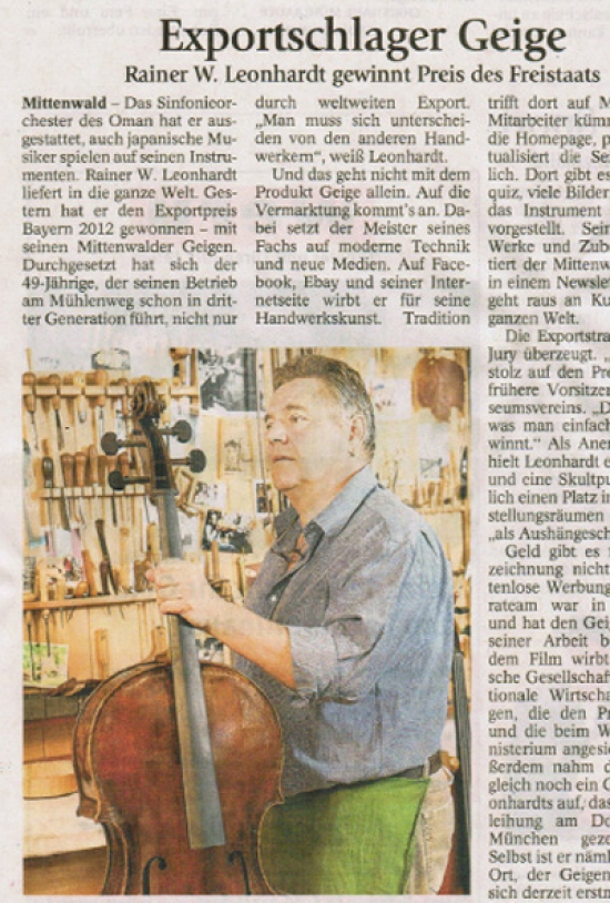 "Exportschlager Geige" Artikel im GaPa-Tagblatt
