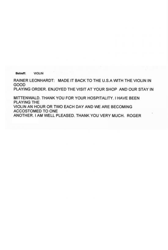 E-Mail eines Kunden aus den U.S.A.